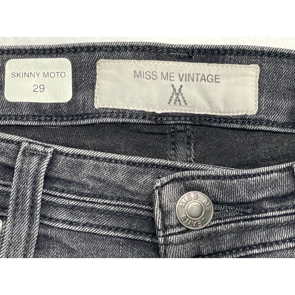 Miss Me Native Tribal Vintage Skinny Moto Jeans Embroidery Faded Black Size 29 - Picture 5 of 8
